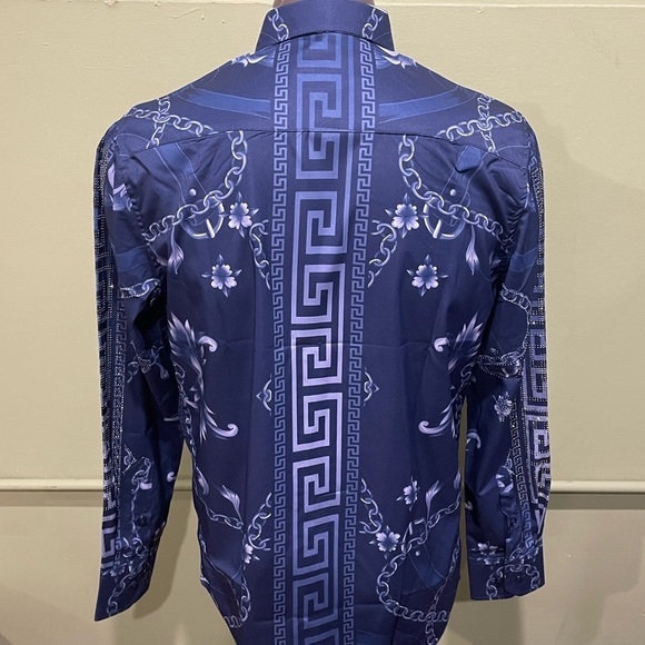 Deniko shirt button front blue rhinestones floral - Picture 2 of 4